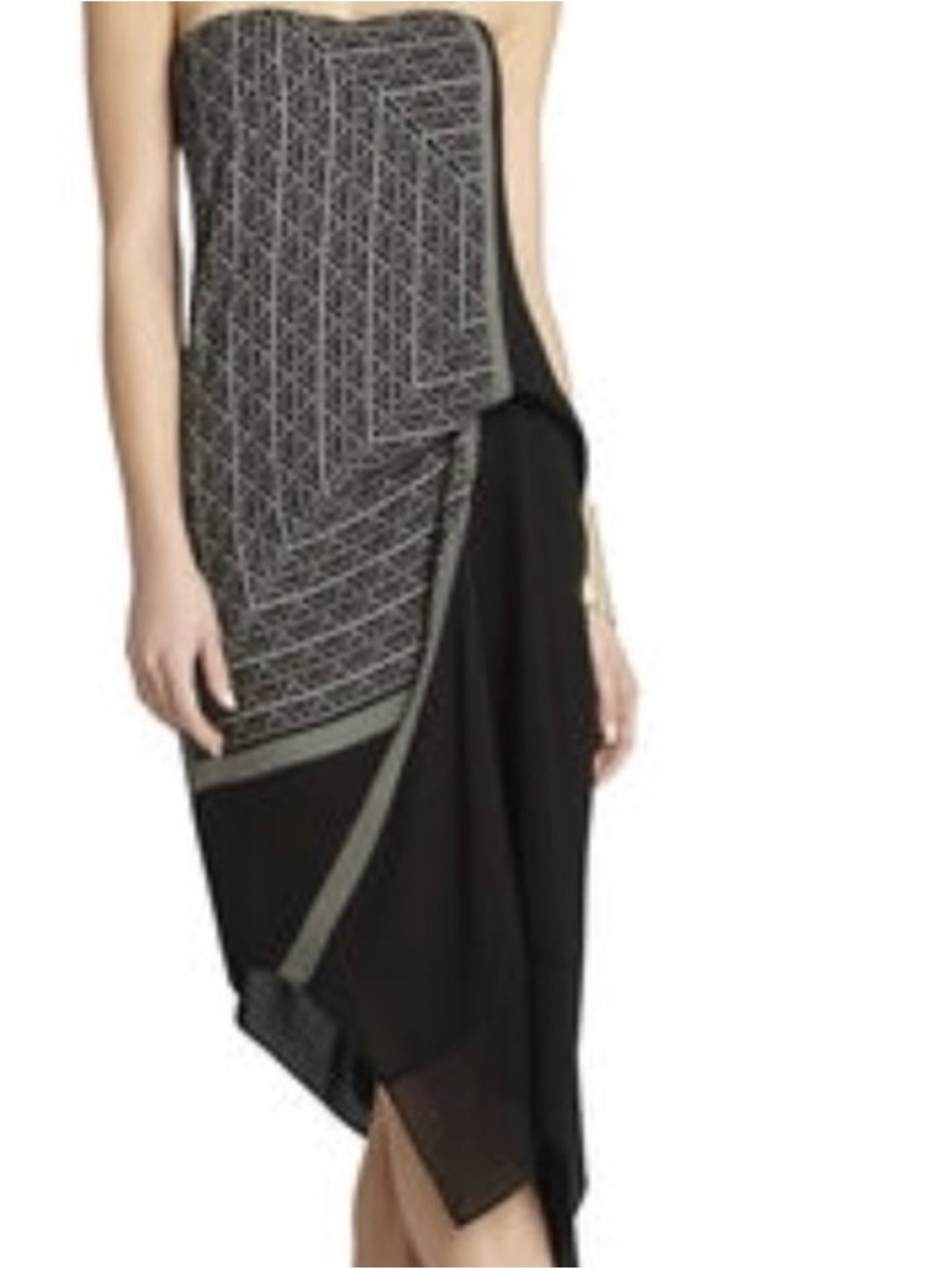BCBGMaxAzria Black Strapless Asymmetric Layered Dress